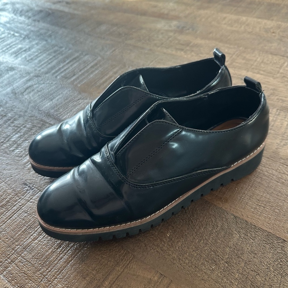 WORN ONCE Zara Black Women's Slip-On Loafers black patent faux leather size 38